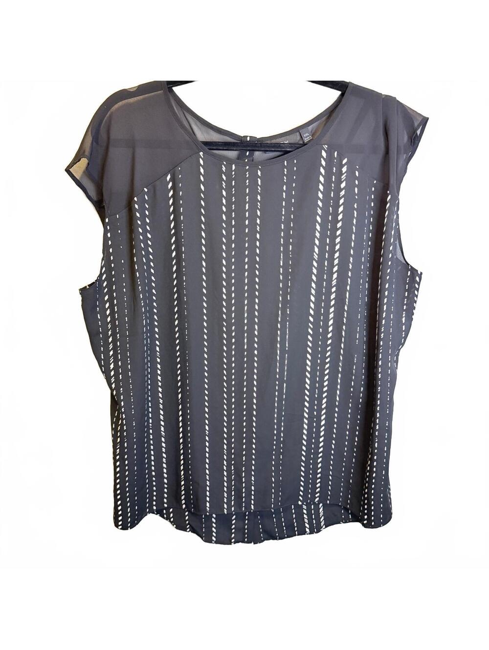 Apt. 9 XXL Black White Striped Blouse Sheer Chiffon High Low Button Back Top